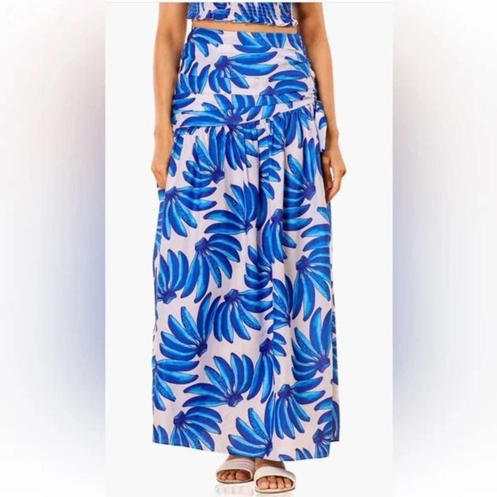 HT 360 Collective Tropical Blue Leaf Maxi Skirt